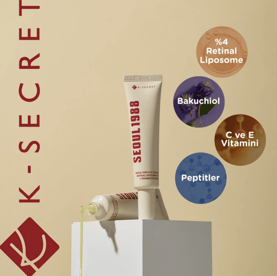 K-Secret - SEOUL 1988 Eye Cream Retinal Liposome 4% + Fermented Bean (İnce Çizgi Önleyici ve Elastikiyet Koruyucu 3 Peptitli ve Retinalli Göz Kremi) 30ml