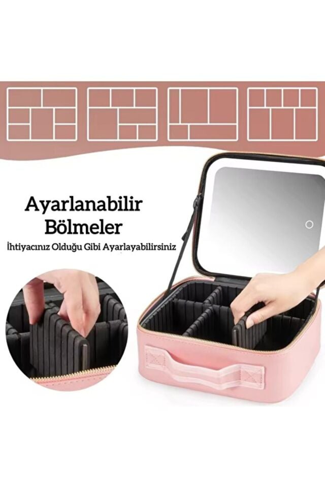 Led Işıklı Aynalı Makyaj Çantası Seyahat Makyaj Çantası