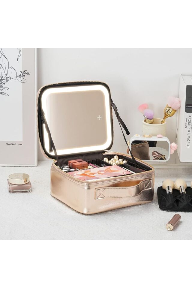 Led Işıklı Aynalı Makyaj Çantası Seyahat Makyaj Çantası