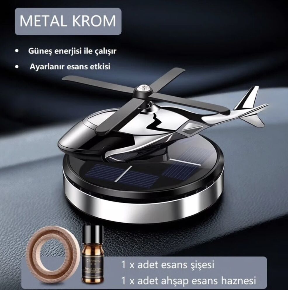 Güneş Enerjili Helikopter Araba Koku Difüzörü Gümüş