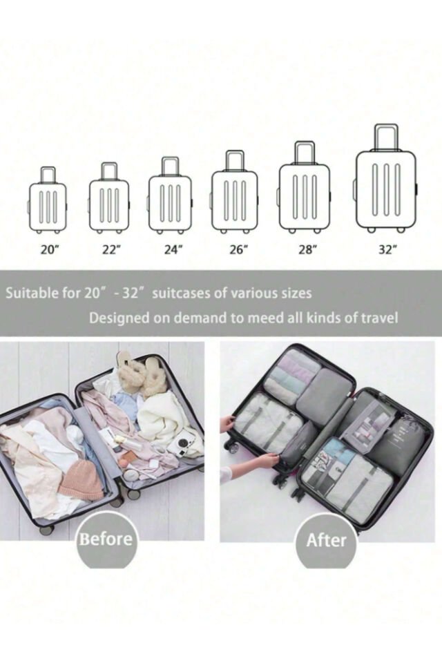 Seyahat Organizatör Bavul Ambalaj Seti Saklama Kutuları, Hurcu, Taşınabil bagaj 8 parça