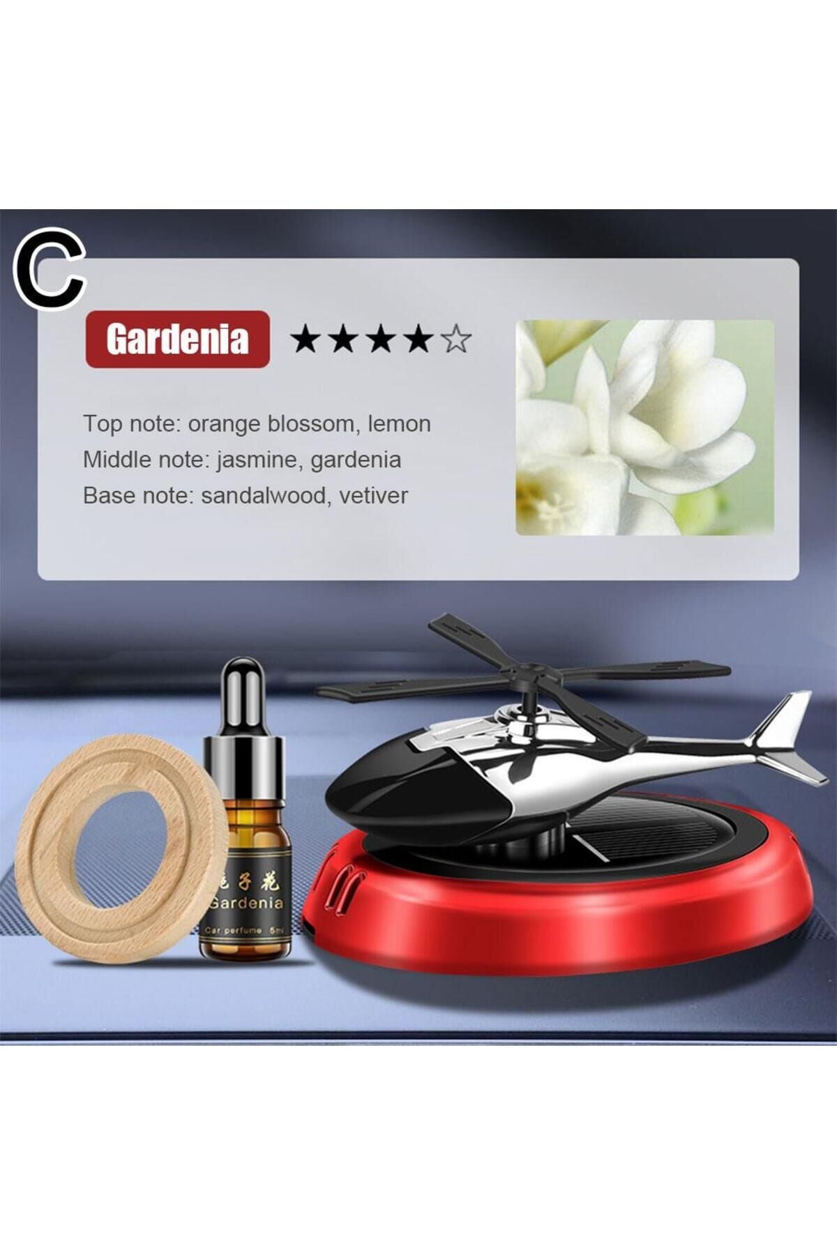 Güneş Enerjili Helikopter Araba Koku Difüzörü Kırmızı