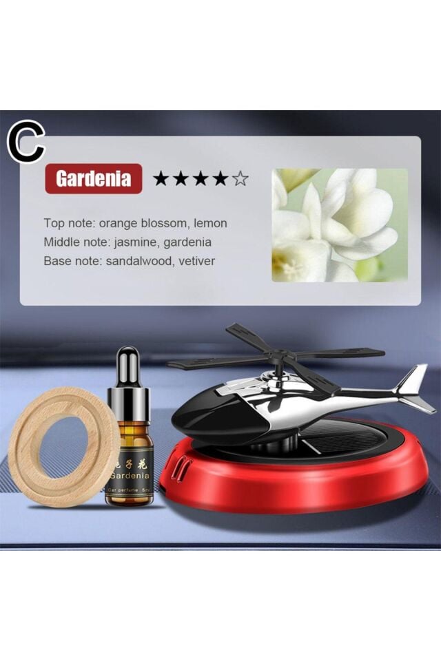 Güneş Enerjili Helikopter Araba Koku Difüzörü Kırmızı