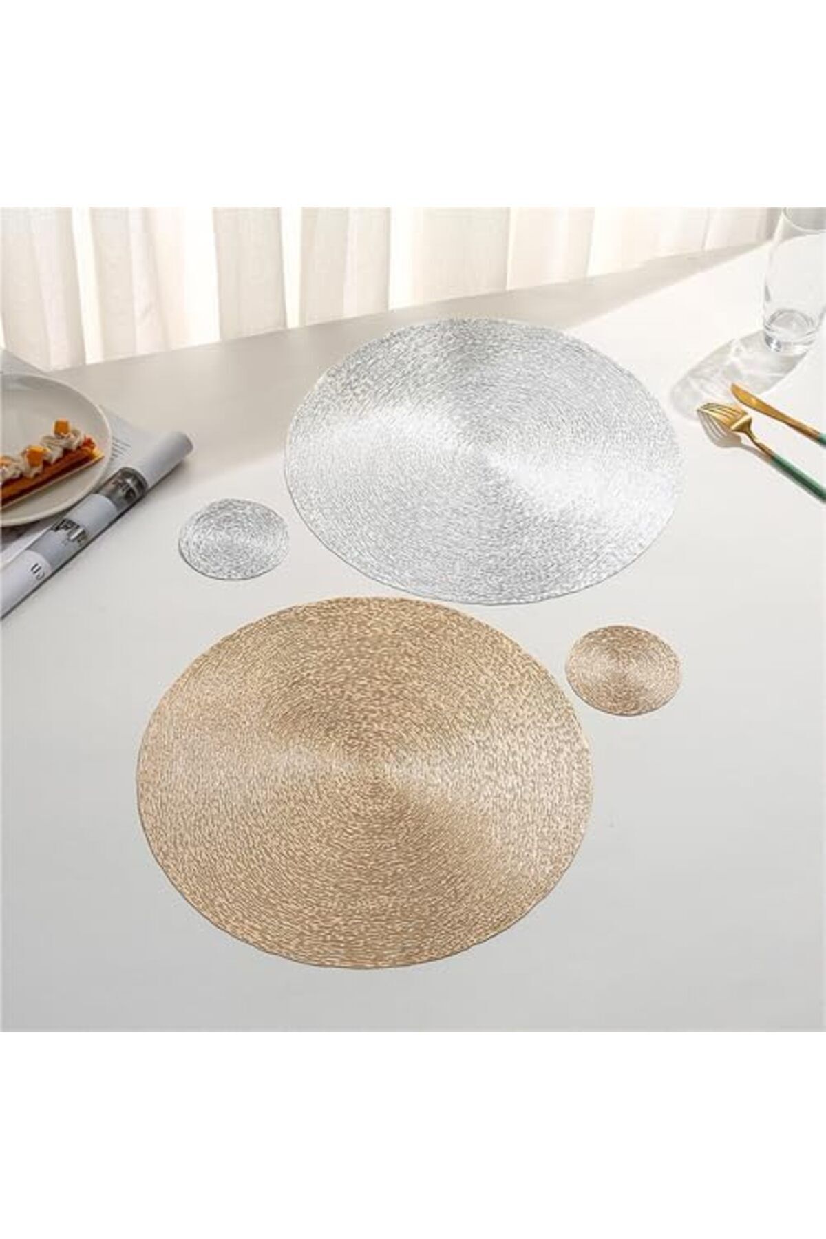 PVC yemek takımı, Yuvarlak PVC Amerikan Servis Seti 6 Parça Gümüş(Silver) Gümüş