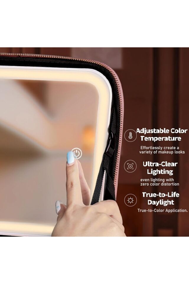 Led Işıklı Aynalı Makyaj Çantası Seyahat Makyaj Çantası Bej