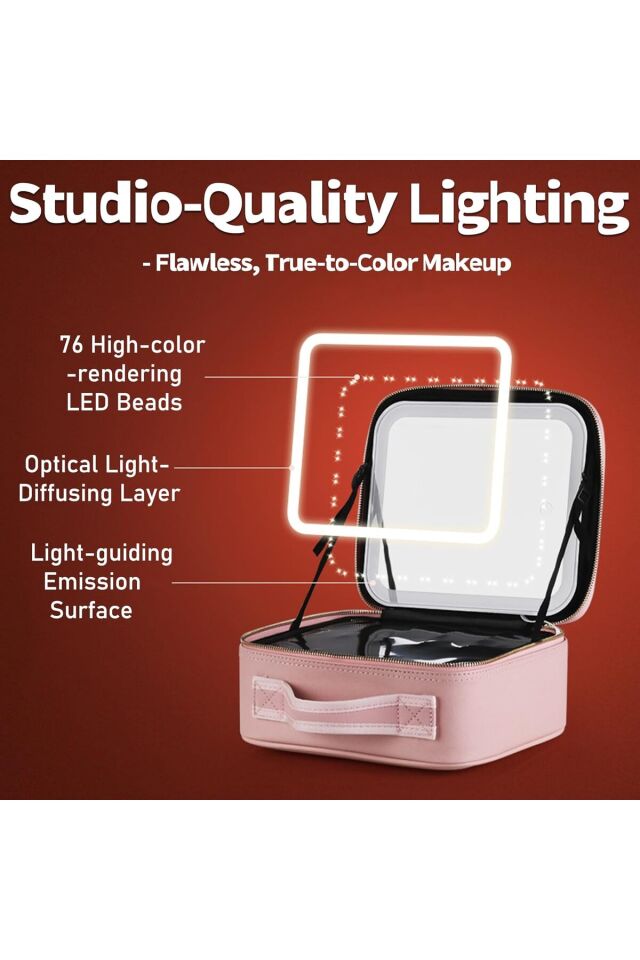 Led Işıklı Aynalı Makyaj Çantası Seyahat Makyaj Çantası Bej