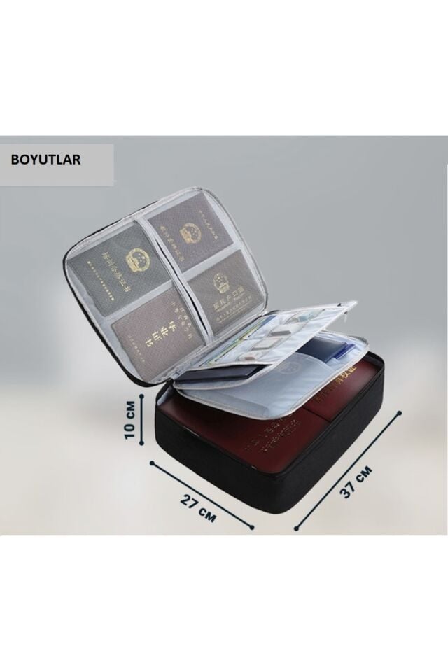 Belge Evrak Pasaport Saklama Düzenleyici Çanta Kilitli Seyahat Organizer Çantası Siyah - L
