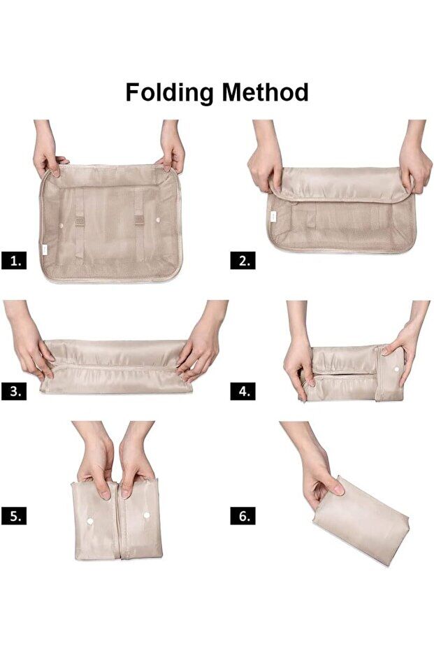 One Kado 8 Parça Bej Seyahat Organizatör Bavul Ambalaj Seti Su Geçirmez Kumaş Saklama Kutuları